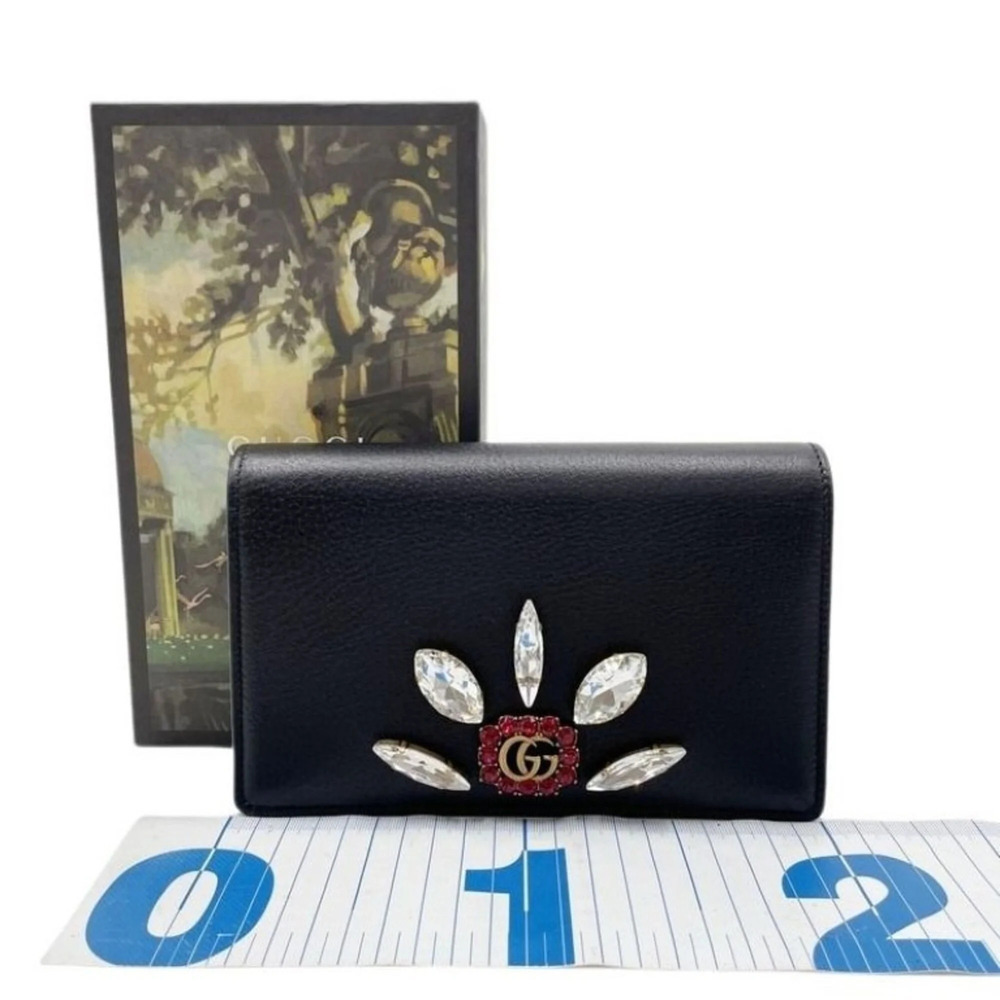 GUCCI Black Leather GG Marmont Shoulder Bag